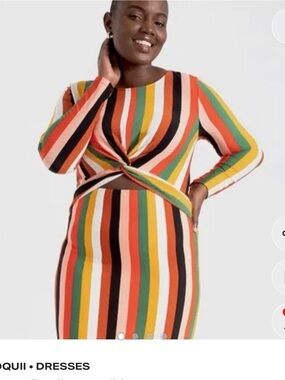 Eloquii Multicolor Striped Knit Dress with Twist Detail